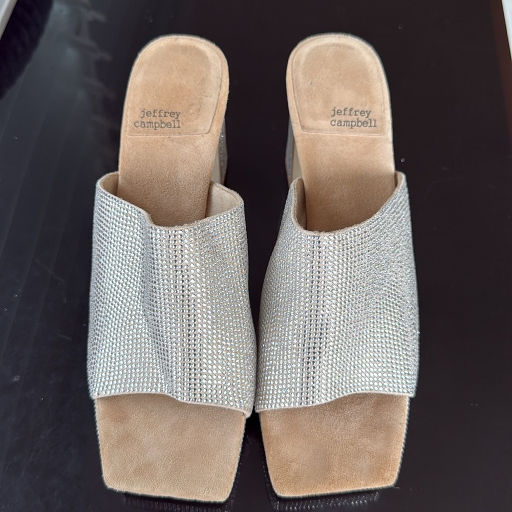 Jeffrey Campbell Caviar Nude Silver Rhinestone Platform Heel 8.5 - Picture 2 of 7